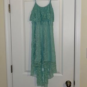 Love Reign blue/green skinny strap dress with lace. Size S.